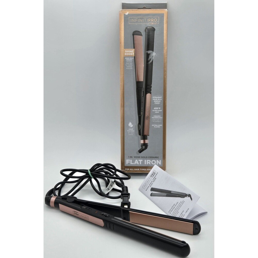 Conair InfinitiPRO 1"‎ Ceramic Flat Iron Hair Straightener Rose Gold Tested